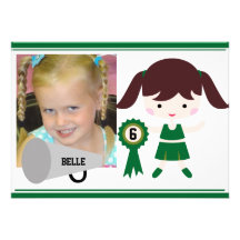 Custom Photo Green Cheerleader Birthday Invite