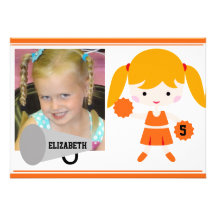 Custom Photo Orange Cheerleader Birthday Invite