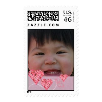Custom Photo Postage Stamp with Pink Hearts