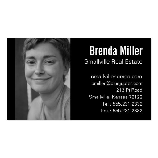 Custom Photo Real Estate Business Black White Business Card Template (front side)