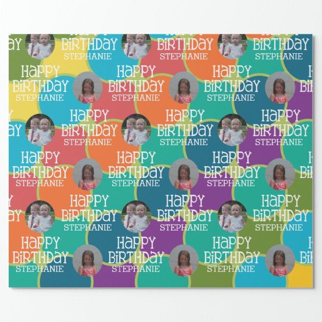 Custom Photo Whimsical and Colorful Birthday Wrapping Paper 3/4
