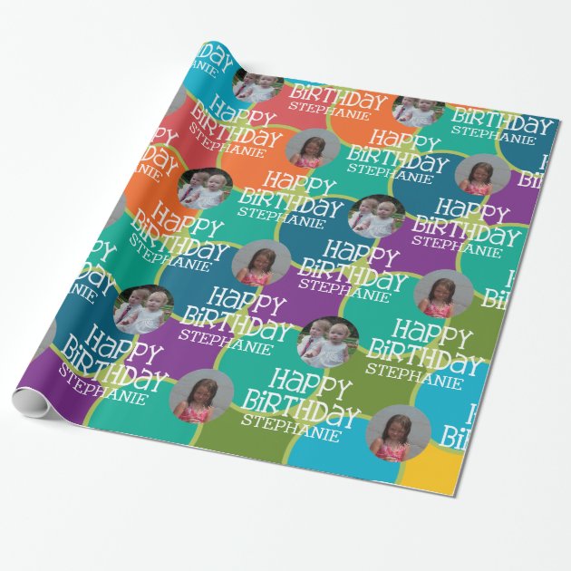 Custom Photo Whimsical and Colorful Birthday Wrapping Paper