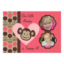 Custom Photos Girls Peace Monkey Birthday Invites