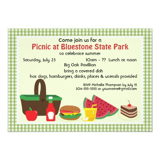 custom picnic at the park 5x7 paper invitation card zazzle picnic invitation card
