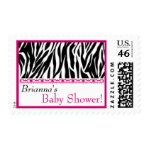 Custom Pink Black White Zebra Print Baby Shower Postage Stamps