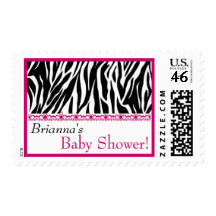 Custom Pink Black White Zebra Print Baby Shower Postage Stamps