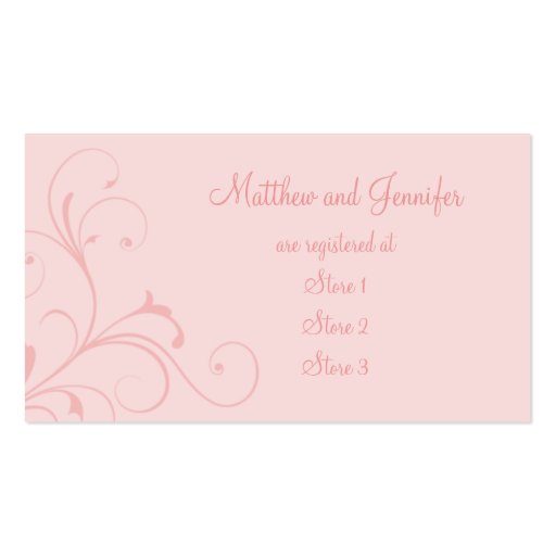 Custom Pink Flourish Wedding Gift Registry Cards Business Cards (front side)