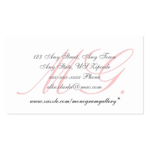 Custom Pink Grey White Monogram Business Card (back side)
