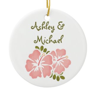 Custom Pink Hibiscus Wedding Ornament Favors 