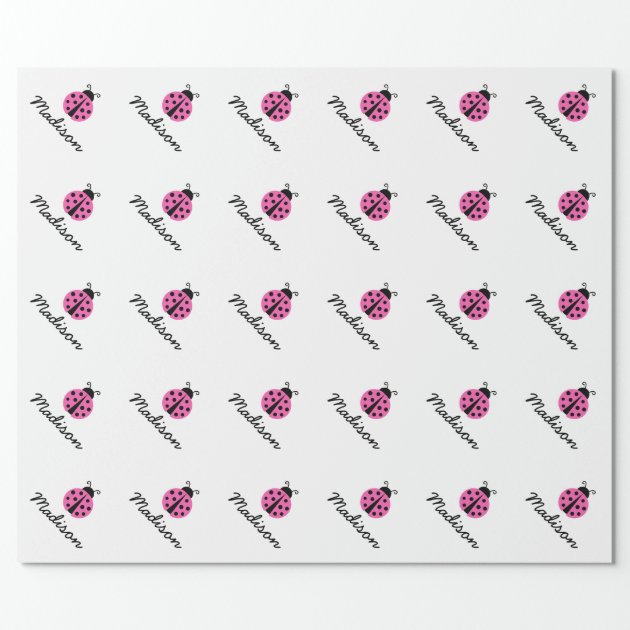 Custom pink ladybug baby shower wrappingpaper wrapping paper 2/4