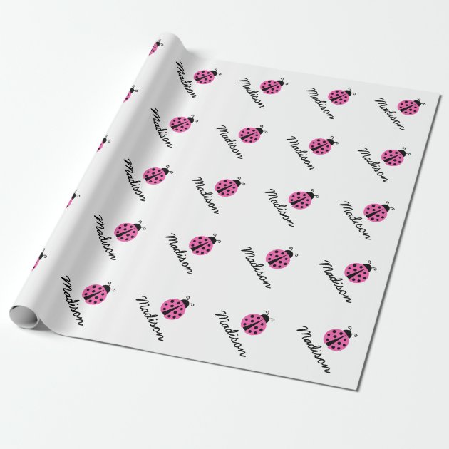 Custom pink ladybug baby shower wrappingpaper wrapping paper 1/4