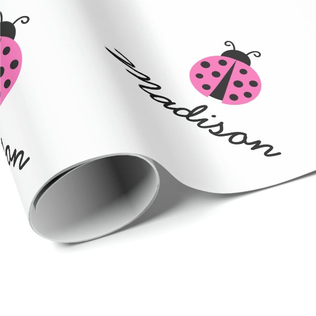 Custom pink ladybug baby shower wrappingpaper wrapping paper 3/4