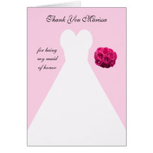 Custom Pink Maid of Honor Thank You Card