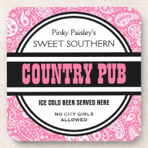 Custom Pink Paisley Country Pub Coasters
