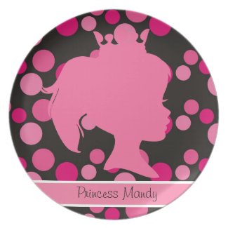 Custom Pink Princess Silhouette on Dots Kids Plate