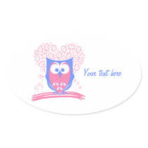 Custom Pink Whimsical Cute Owl Oval stickers stickers