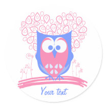 Custom Pink Whimsical Cute Owl round stickers stickers