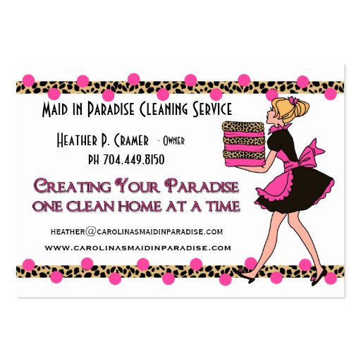 Custom Polka Dots Leopard Print Cleaning Service Business Card Template (front side)