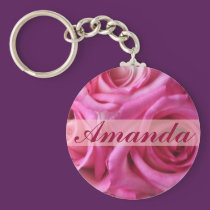 Custom Pretty Pink Roses Name, Initials Keychain keychains