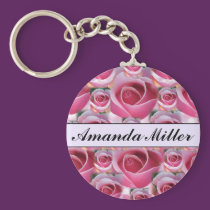 Custom Pretty Pink Roses Name, Initials Keychain keychains