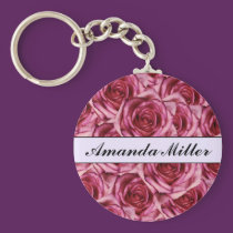 Custom Pretty Pink Roses Name, Initials Keychain keychains