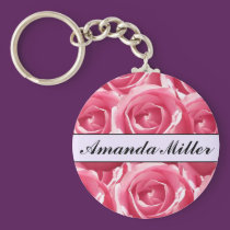 Custom Pretty Pink Roses Name, Initials Keychain keychains