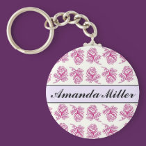 Custom Pretty Pink Roses Name, Initials Keychain keychains