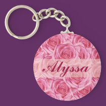 Custom Pretty Pink Roses Name, Initials Keychain keychains