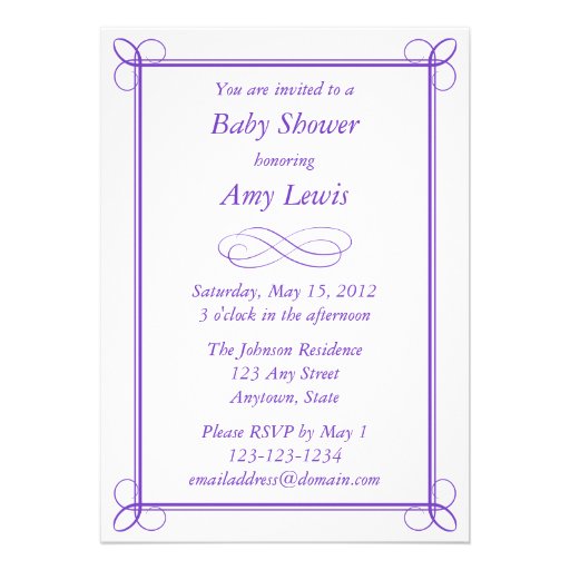 Custom Purple Baby Shower Invitation