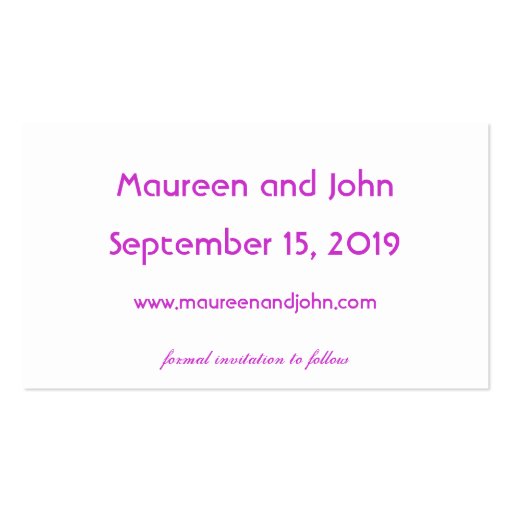 Custom purple back save the date wedding cards business card template (back side)