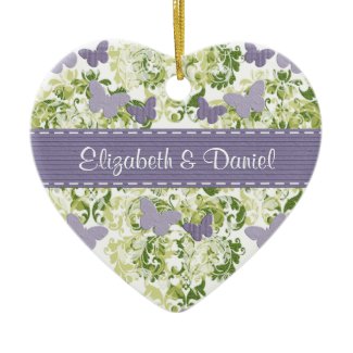 Personalized Purple Butterfly Heart Wedding Favor Ornament