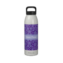 Custom Purple Damask Reusable Water Bottle