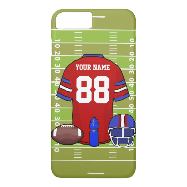 Custom Red and Blue Football Jersey on Field iPhone 7 Plus Case