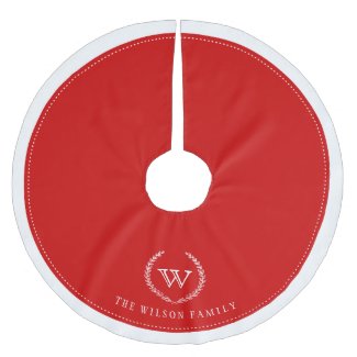 Custom Red Monogram Christmas Tree Skirt