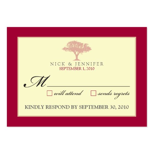 ::CUSTOM:: Red Oak Tree 3.5"x2.5" RSVP Card Business Card Templates (front side)