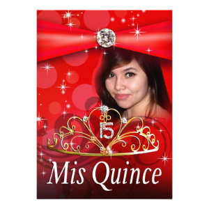 CUSTOM Red Quinceanera 15 Princess Tiara Photo Custom Invitations