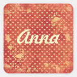 Custom Red Vintage Grunge Hearts Pattern Square Stickers