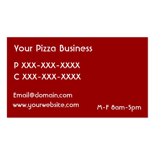 Custom red white green pizza business cards (back side)