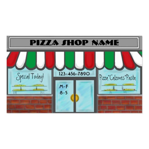 Custom red white green pizza business cards (front side)
