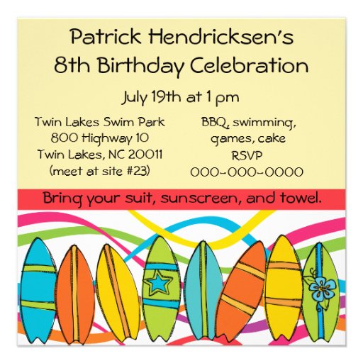 Custom Redhead Boy Surfer Birthday Invites