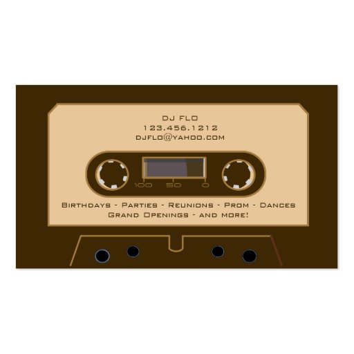 Custom Retro Cassette Tape DJ Business Cards (back side)