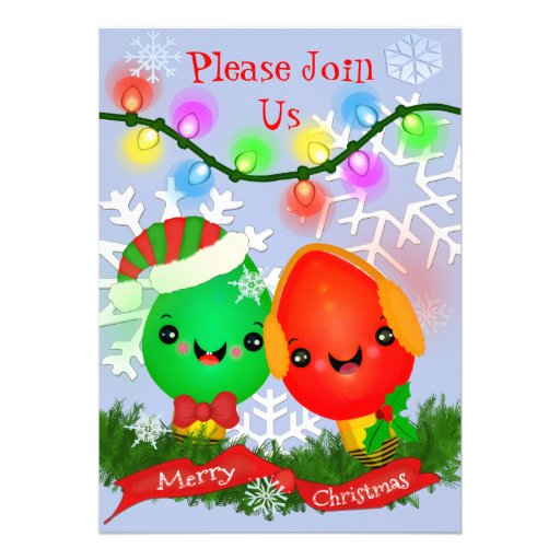 Custom Retro Kawaii Christmas Lights Invitations