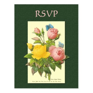Custom RSVP Botanical Pink Yellow Roses Postcard