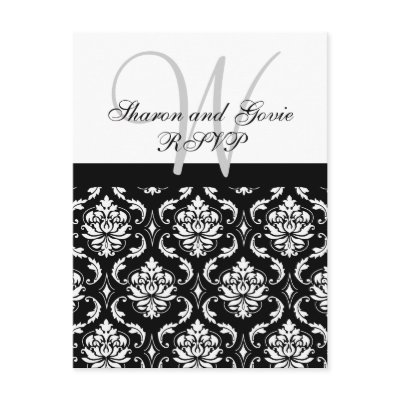 Custom RSVP Damask Wedding Postcard