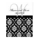 Custom RSVP Damask Wedding Postcard