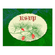 Custom RSVP Holiday Green Pine Postcard