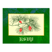 Custom RSVP Holiday Green Pine Postcard
