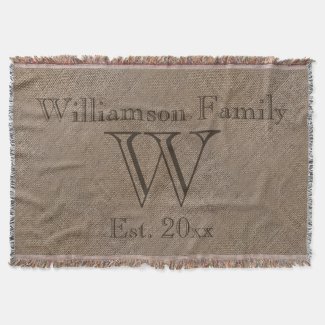 Custom Rustic Burlap-Look Family Keepsake Afghan Throw