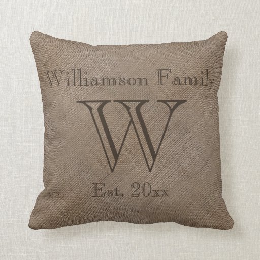 Custom Rustic Burlap-Look Family Keepsake Pillow Zazzle
