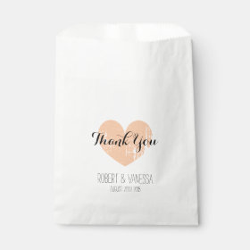 Custom rustic peach heart paper wedding favor bags